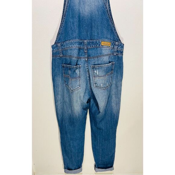 PacifiKa denim overalls romper jeans button fly pockets patched blue women's M - Picture 5 of 8